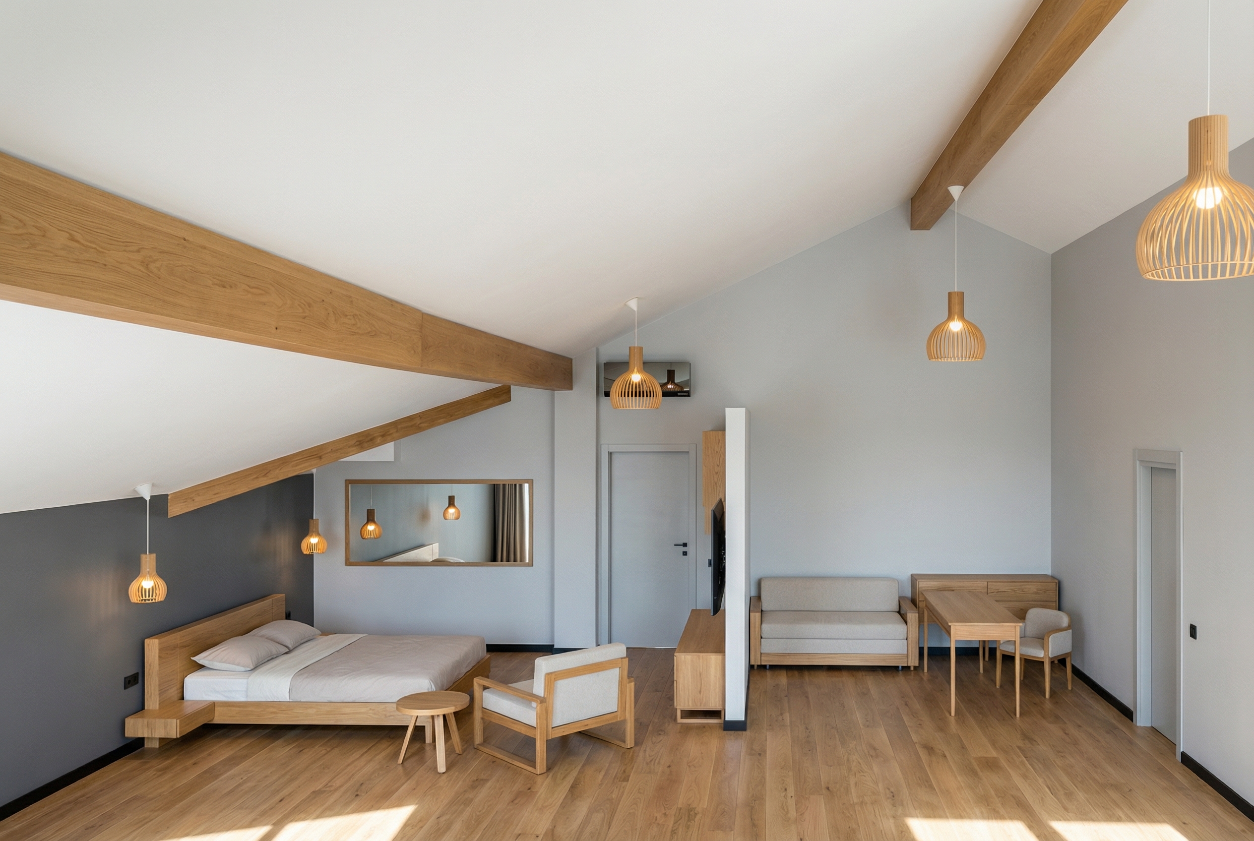 Дизайн спальни в стиле Сканди — фото интерьера от нейросети RoomGPT