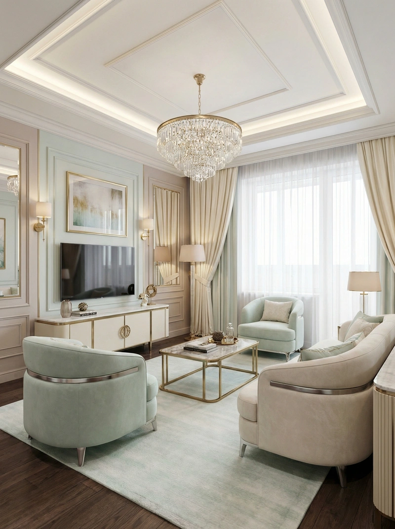 Дизайн интерьера в стиле Неоклассика — Гостиная от нейросети RoomGPT