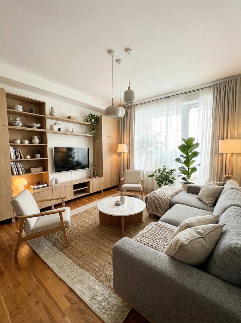 Дизайн интерьера в стиле Сканди — Гостиная от нейросети RoomGPT