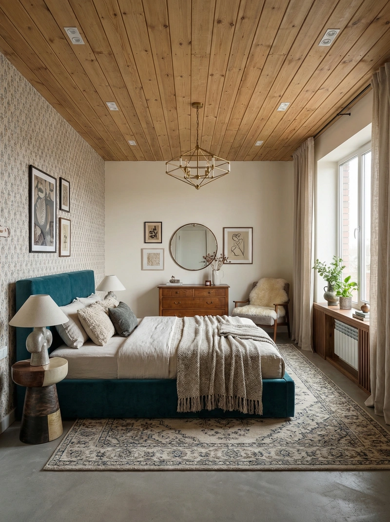 Дизайн спальни в стиле Эклектика — фото интерьера от нейросети RoomGPT