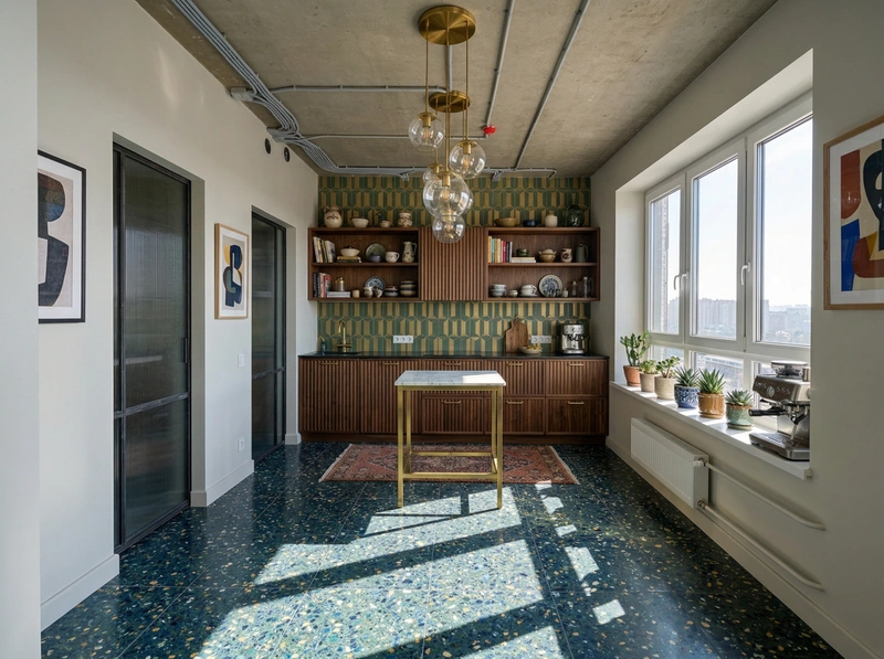 Дизайн кухни в стиле Эклектика — фото интерьера от нейросети RoomGPT