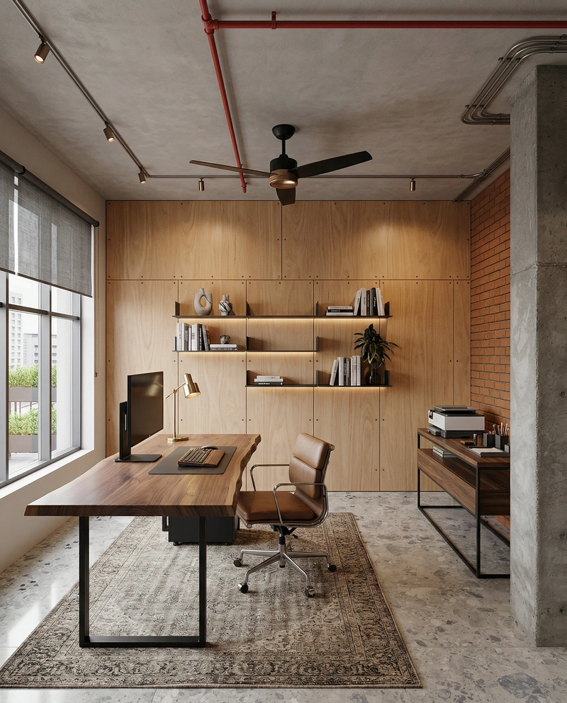 Дизайн интерьера в стиле Лофт — Кабинет от нейросети RoomGPT