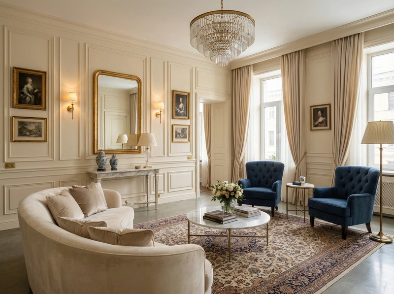 Дизайн интерьера в стиле Классика — Гостиная от нейросети RoomGPT