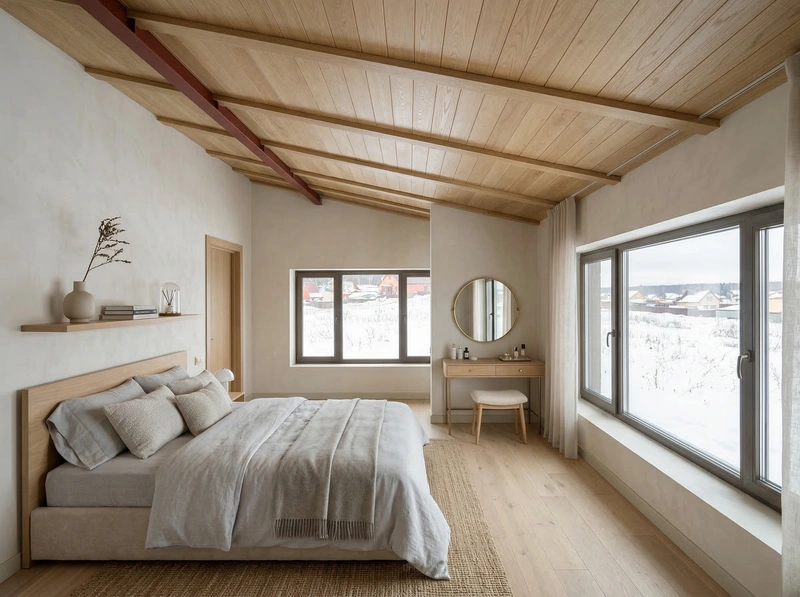 Дизайн спальни в стиле Сканди — фото интерьера от нейросети RoomGPT