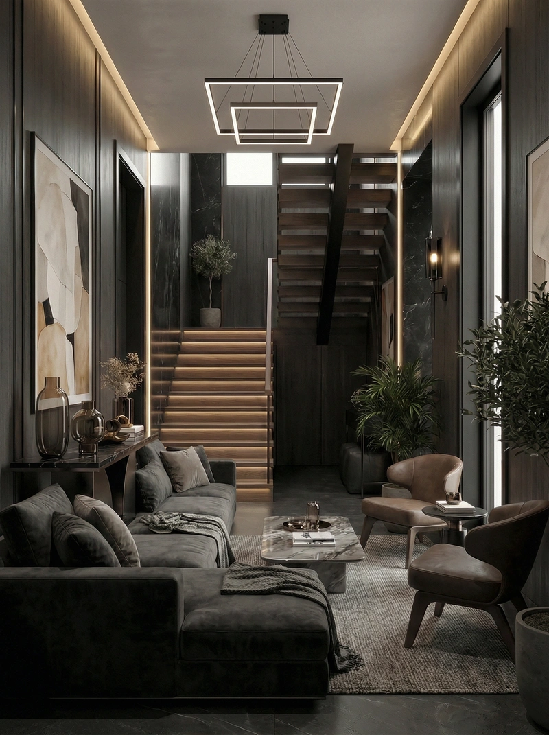 Дизайн интерьера в стиле Контемпорари — Гостиная от нейросети RoomGPT