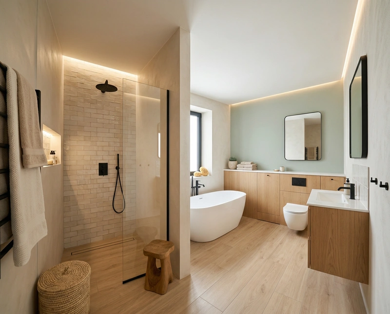 Дизайн ванной в стиле Сканди — фото интерьера от нейросети RoomGPT
