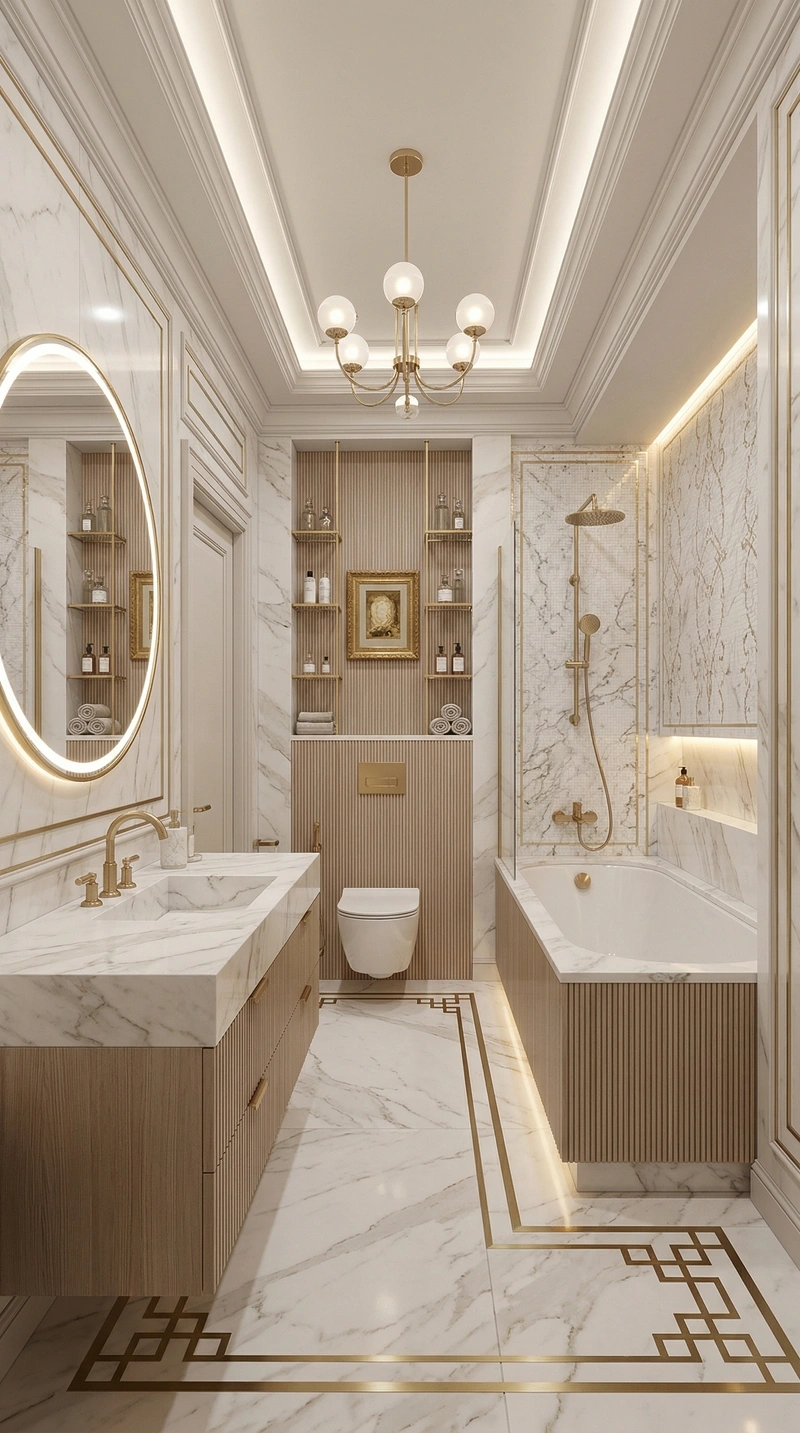 Дизайн ванной в стиле Неоклассика — фото интерьера от нейросети RoomGPT