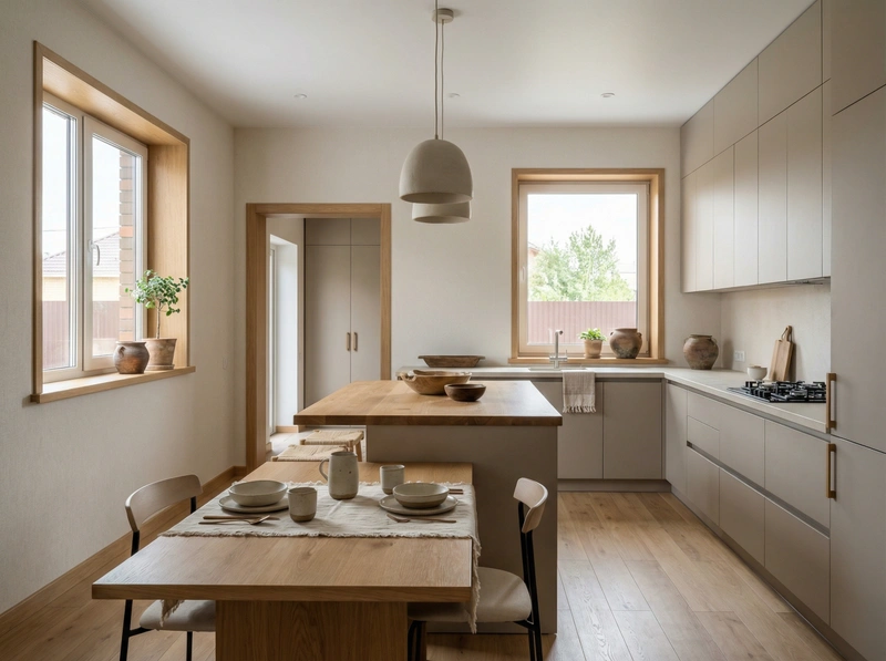 Дизайн кухни в стиле Japandi — фото интерьера от нейросети RoomGPT