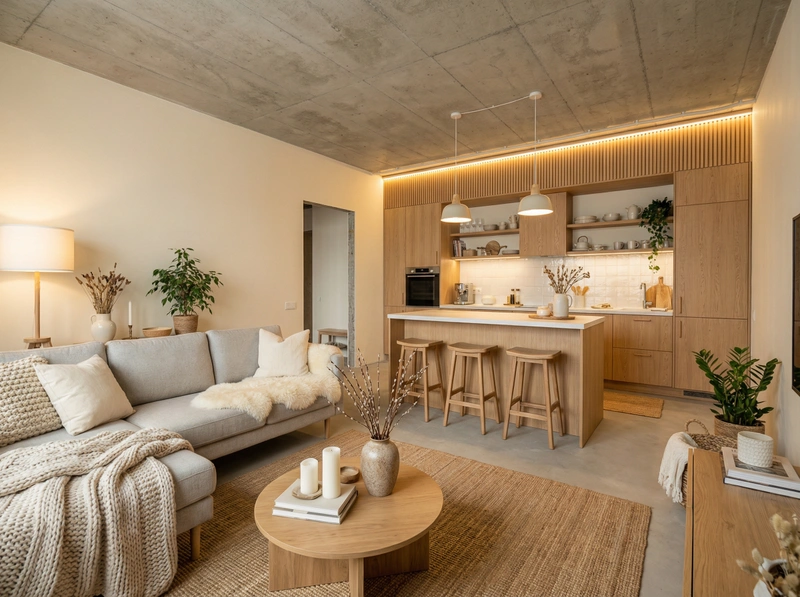 Дизайн интерьера в стиле Хюгге — Кухня от нейросети RoomGPT