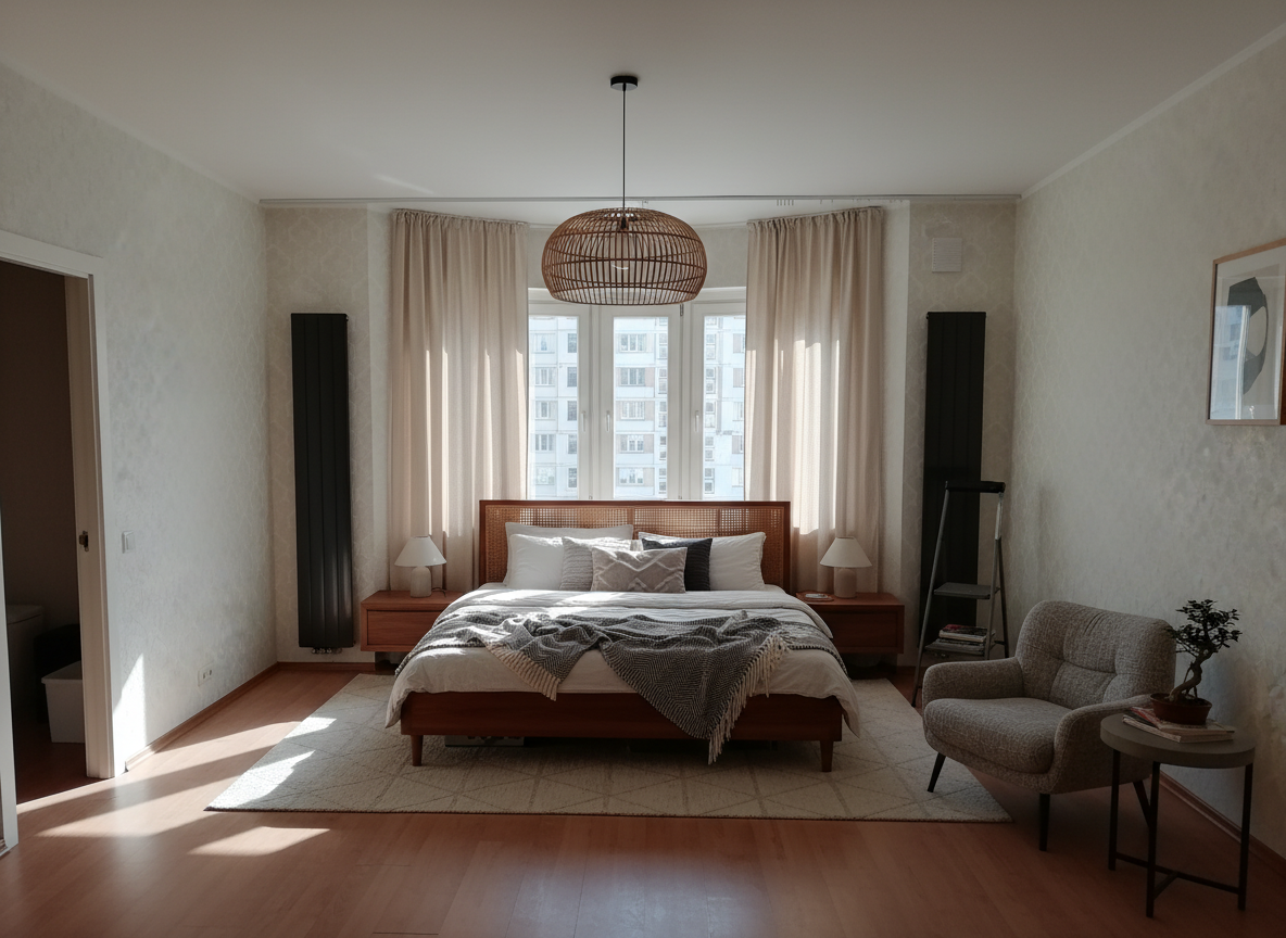 Дизайн спальни в стиле Japandi — фото интерьера от нейросети RoomGPT