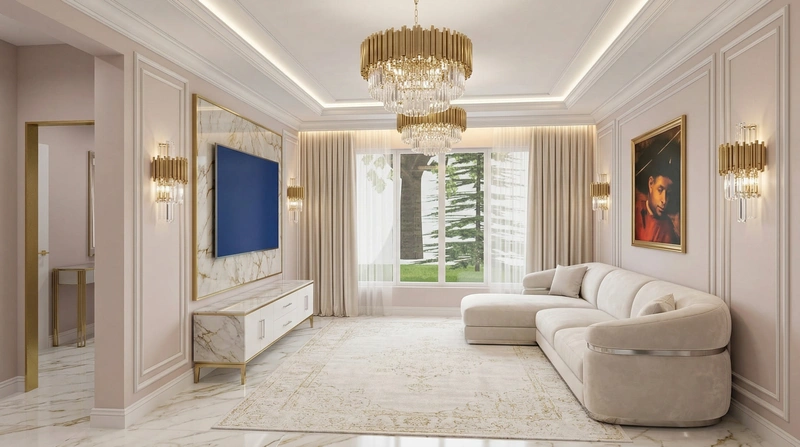 Дизайн гостиной в стиле Неоклассика — фото интерьера от нейросети RoomGPT