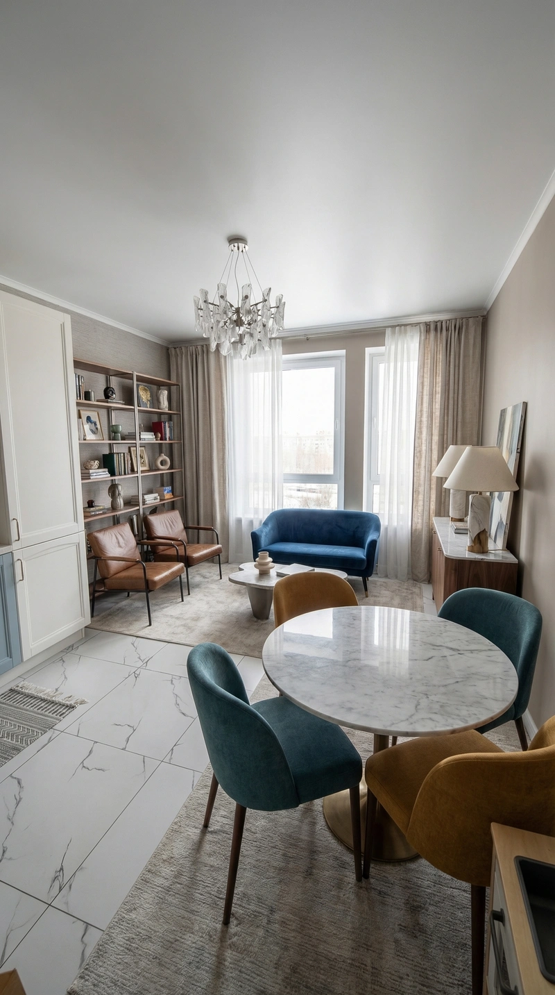 Дизайн гостиной в стиле Эклектика — фото интерьера от нейросети RoomGPT