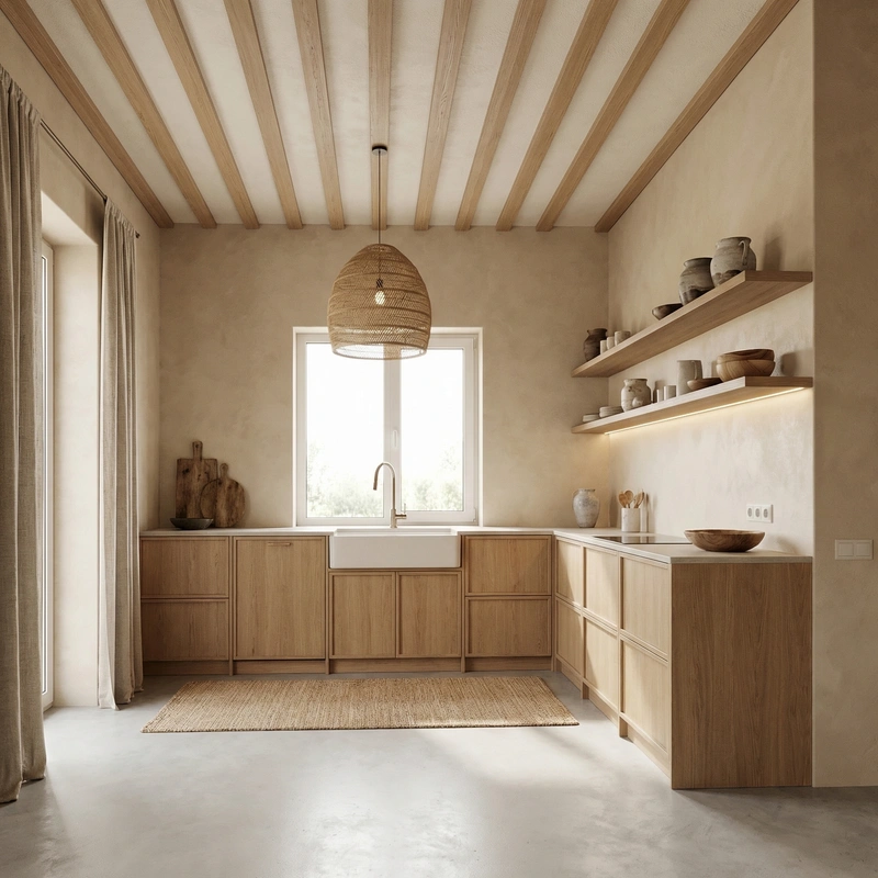 Дизайн кухни в стиле Japandi — фото интерьера от нейросети RoomGPT