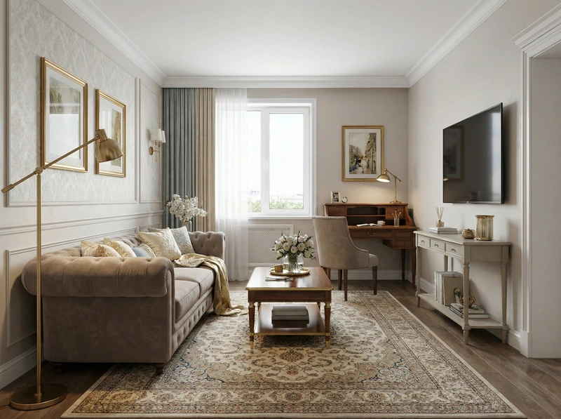 Дизайн интерьера в стиле Классика — Гостиная от нейросети RoomGPT