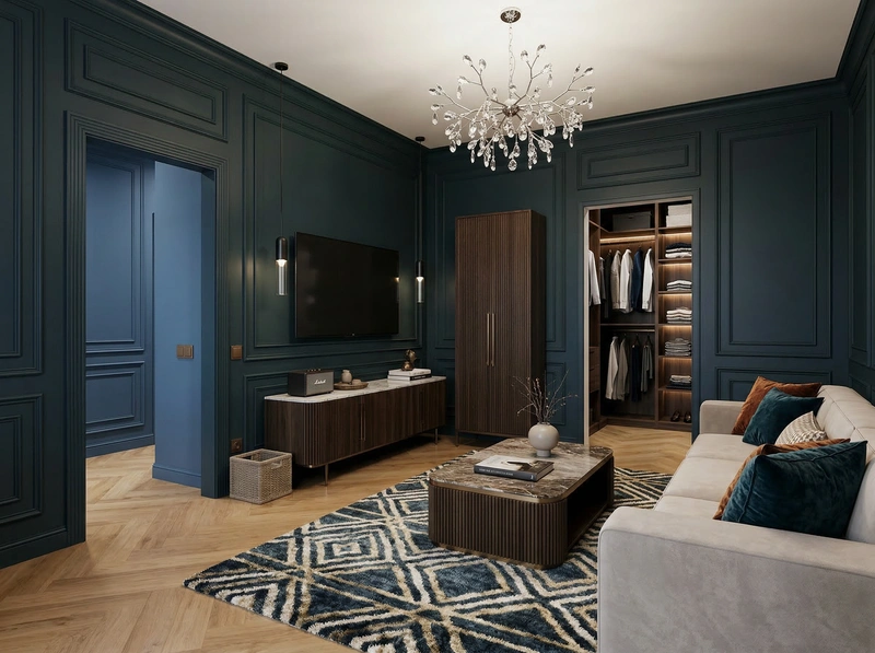 Дизайн интерьера в стиле Контемпорари — Гостиная от нейросети RoomGPT