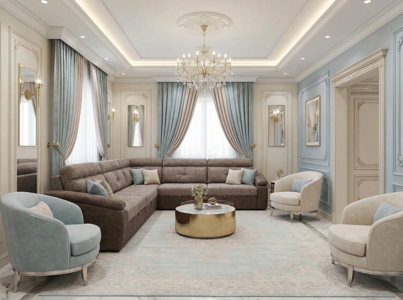 Дизайн гостиной в стиле Неоклассика — фото интерьера от нейросети RoomGPT