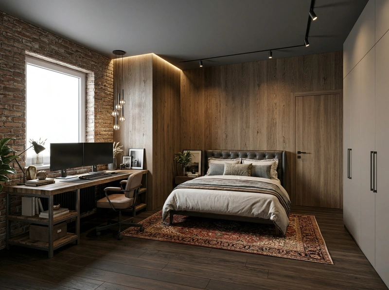 Дизайн спальни в стиле Лофт — фото интерьера от нейросети RoomGPT