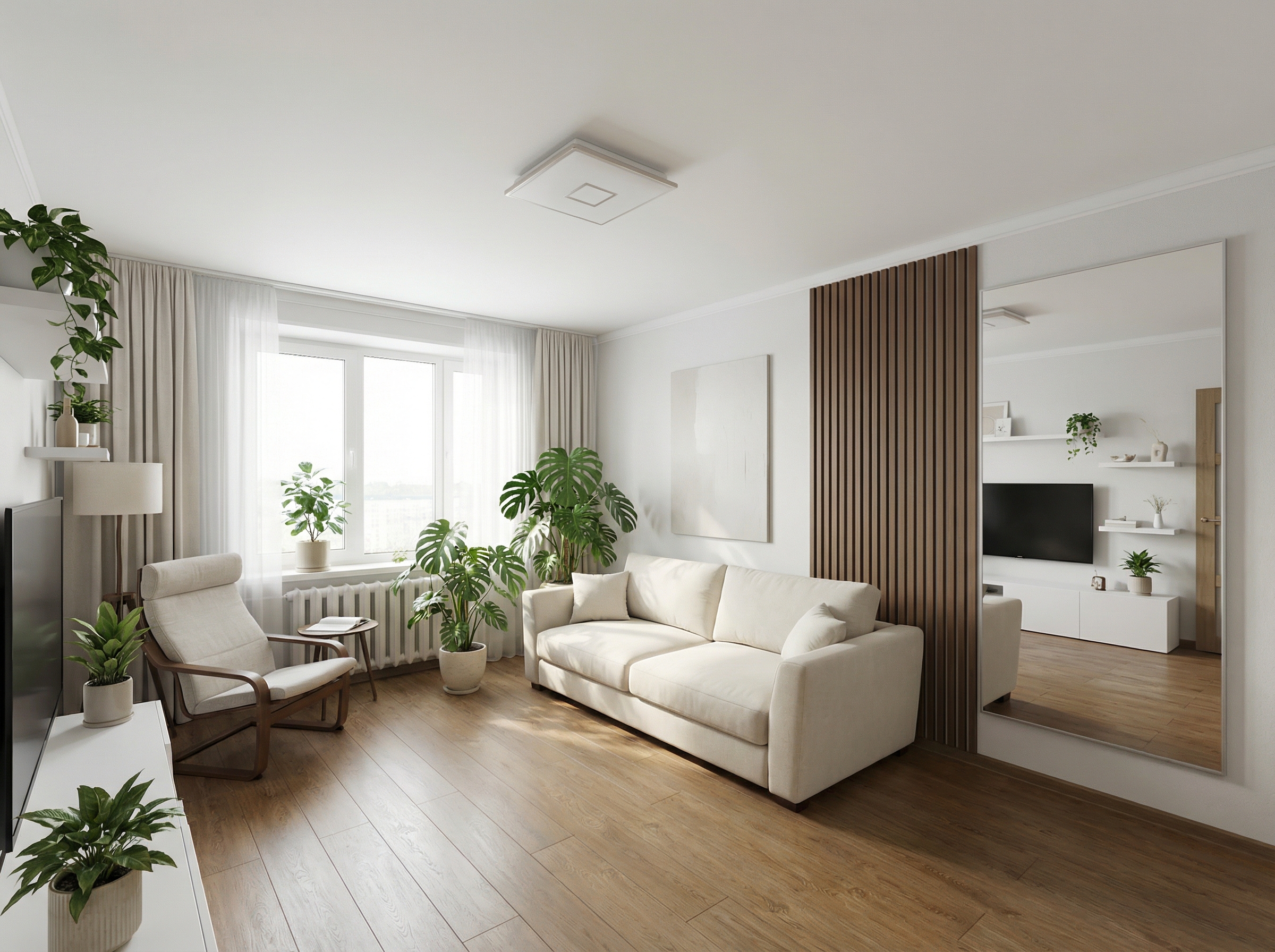 Дизайн гостиной в стиле Japandi — фото интерьера от нейросети RoomGPT