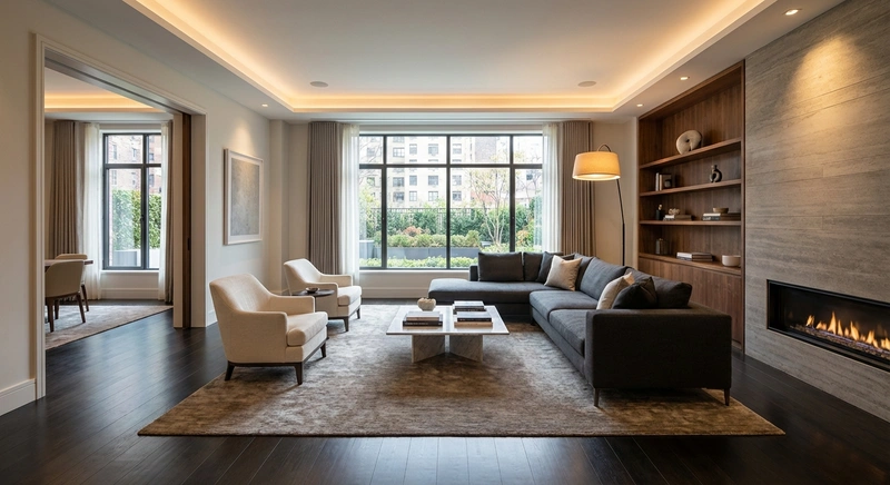 Дизайн интерьера в стиле Контемпорари — Гостиная от нейросети RoomGPT