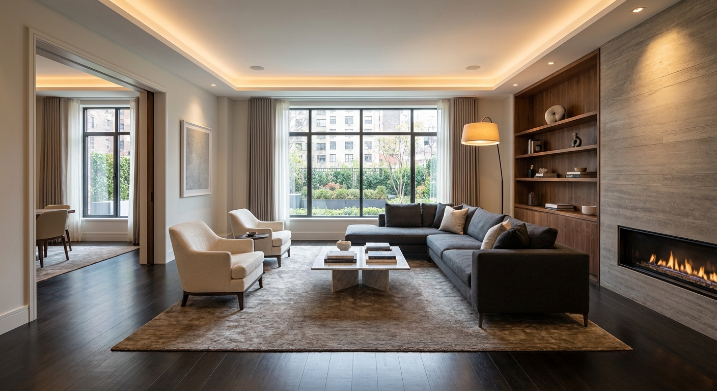 Дизайн гостиной в стиле Контемпорари — фото интерьера от нейросети RoomGPT