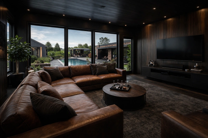 Дизайн гостиной в стиле Блэктэк — фото интерьера от нейросети RoomGPT