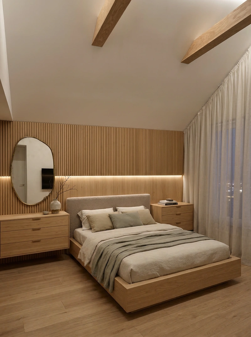 Дизайн спальни в стиле Japandi — фото интерьера от нейросети RoomGPT