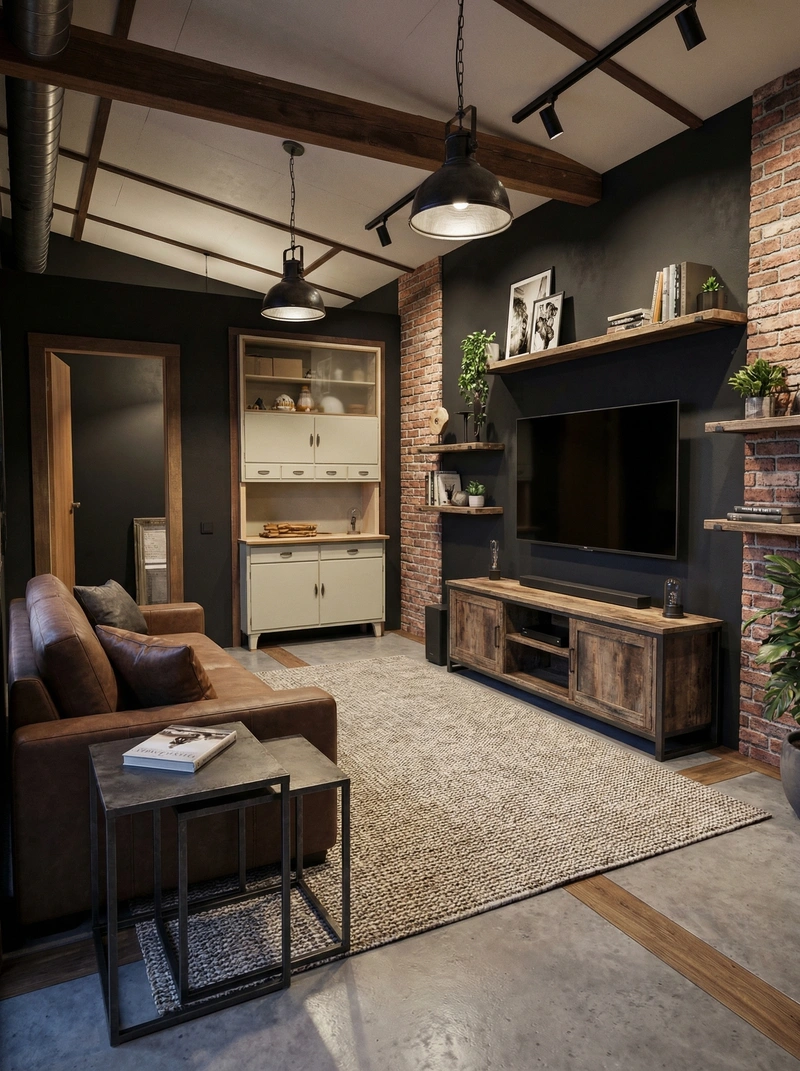 Дизайн интерьера в стиле Лофт — Гостиная от нейросети RoomGPT