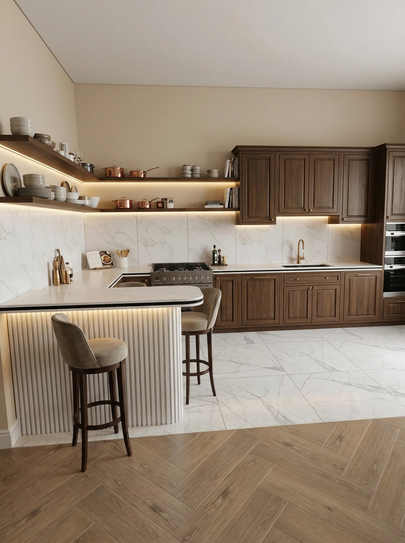 Дизайн кухни в стиле Классика — фото интерьера от нейросети RoomGPT