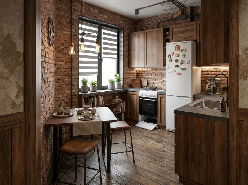 Дизайн кухни в стиле Лофт — фото интерьера от нейросети RoomGPT