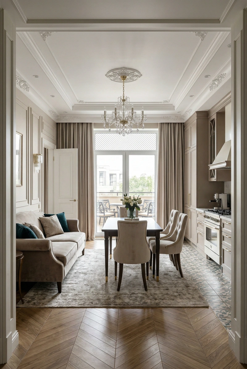 Дизайн интерьера в стиле Классика — Гостиная от нейросети RoomGPT