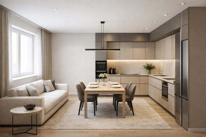 Дизайн интерьера в стиле Контемпорари — Кухня от нейросети RoomGPT