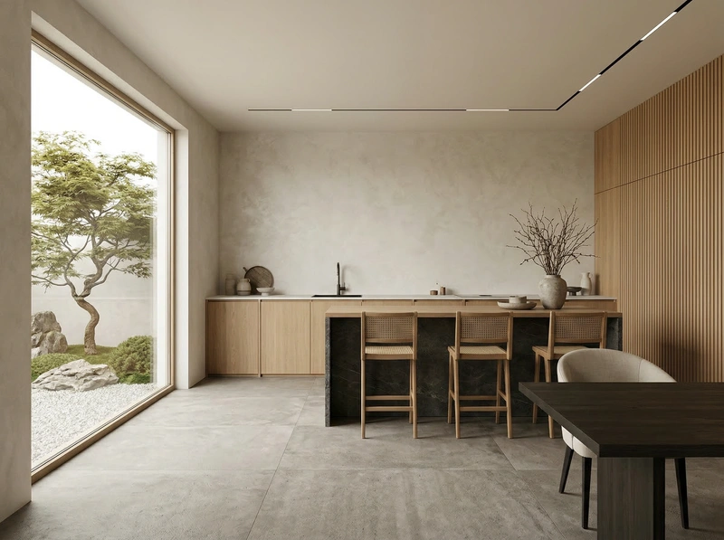 Дизайн кухни в стиле Japandi — фото интерьера от нейросети RoomGPT