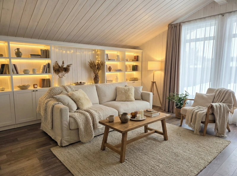 Дизайн интерьера в стиле Хюгге — Гостиная от нейросети RoomGPT