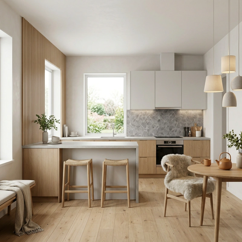 Дизайн интерьера в стиле Хюгге — Кухня от нейросети RoomGPT