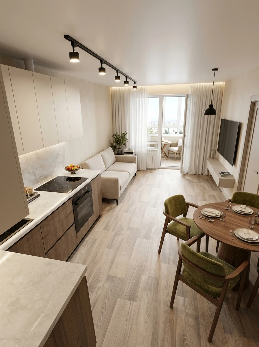 Дизайн кухни в стиле Контемпорари — фото интерьера от нейросети RoomGPT