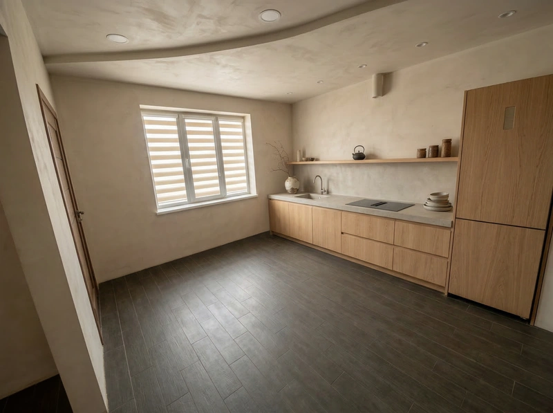 Дизайн кухни в стиле Japandi — фото интерьера от нейросети RoomGPT