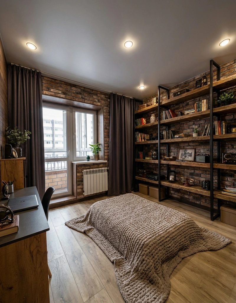 Дизайн интерьера в стиле Лофт — Спальня от нейросети RoomGPT