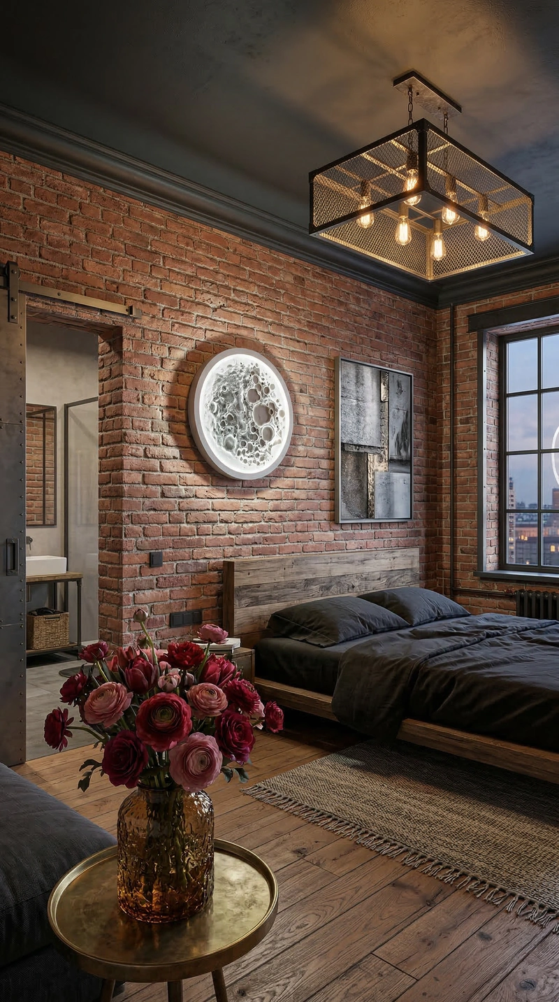 Дизайн интерьера в стиле Лофт — Спальня от нейросети RoomGPT