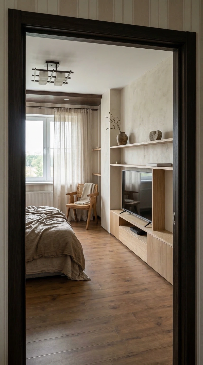 Дизайн спальни в стиле Japandi — фото интерьера от нейросети RoomGPT