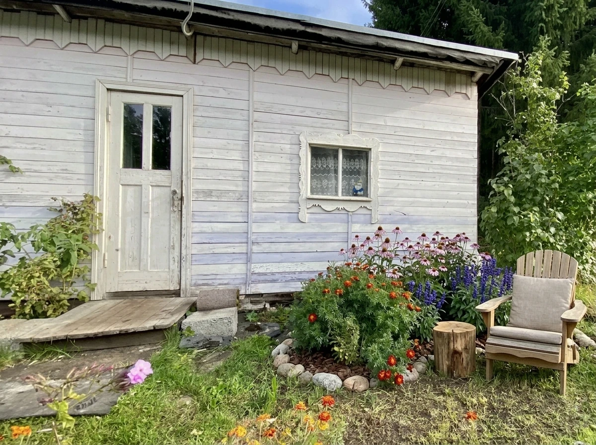 Ландшафтный дизайн в стиле Деревенский кантри — Участок от нейросети RoomGPT
