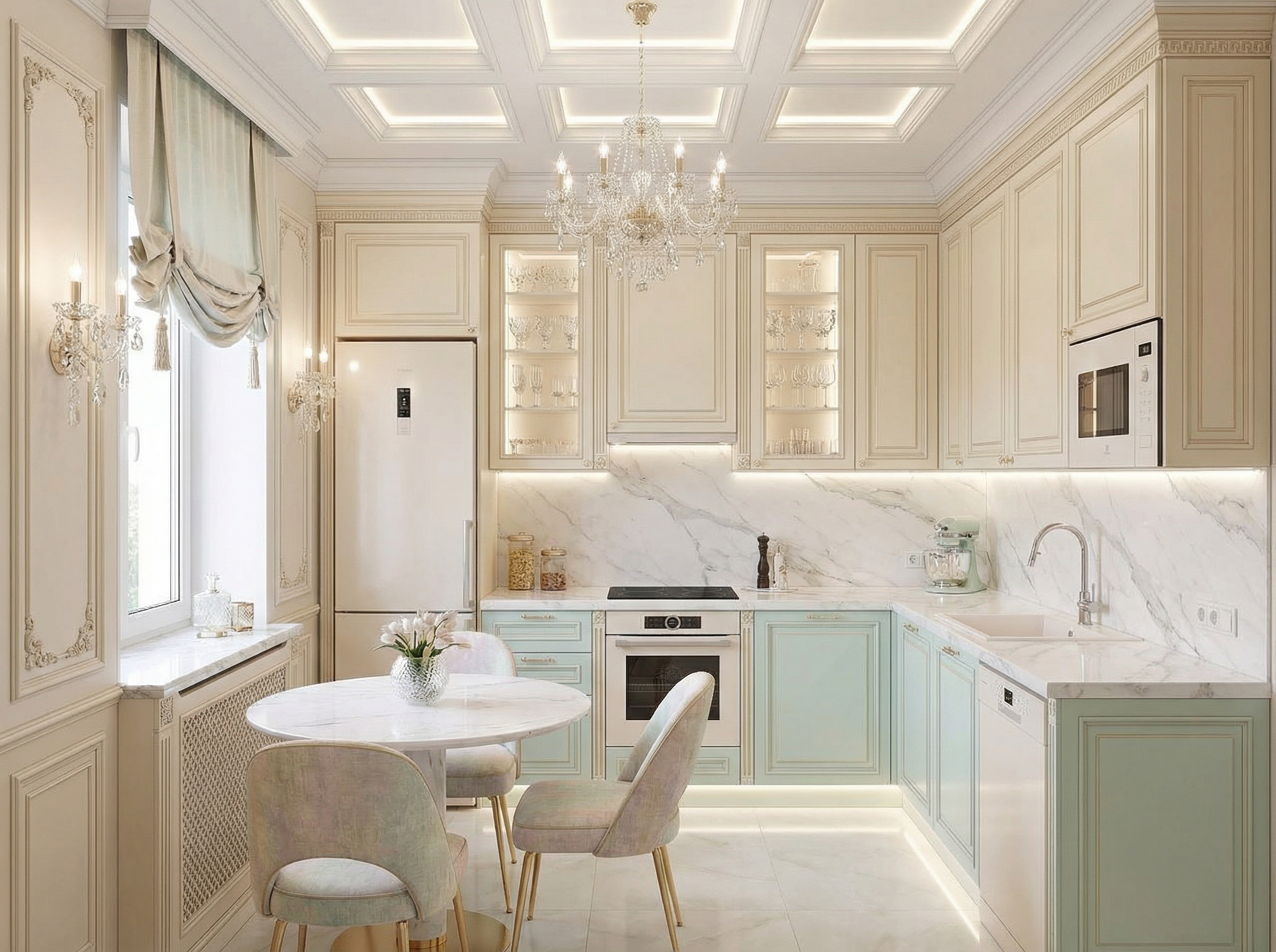Дизайн кухни в стиле Классика — фото интерьера от нейросети RoomGPT