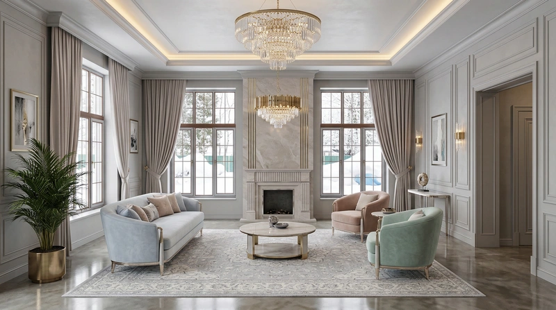 Дизайн интерьера в стиле Неоклассика — Гостиная от нейросети RoomGPT