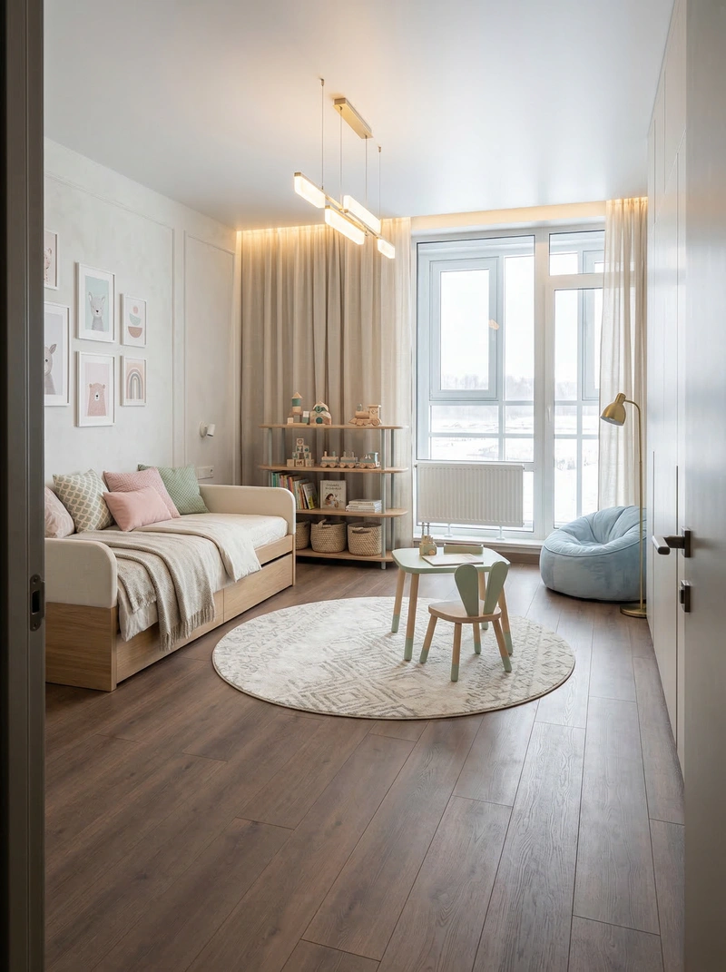 Дизайн детской в стиле Контемпорари — фото интерьера от нейросети RoomGPT