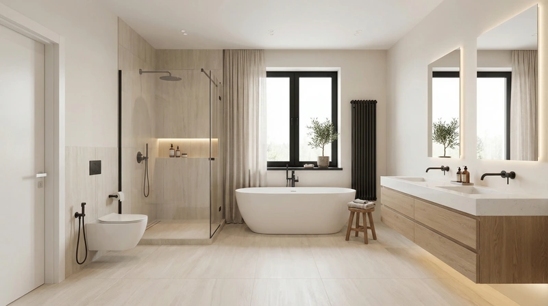 Дизайн ванной в стиле Контемпорари — фото интерьера от нейросети RoomGPT