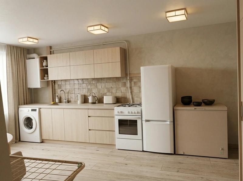 Дизайн кухни в стиле Japandi — фото интерьера от нейросети RoomGPT