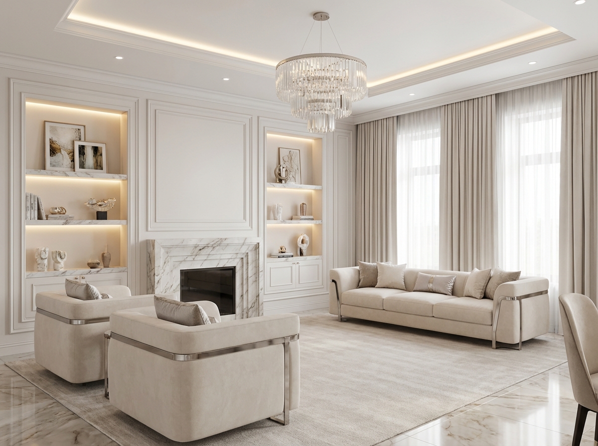 Дизайн гостиной в стиле Классика — фото интерьера от нейросети RoomGPT