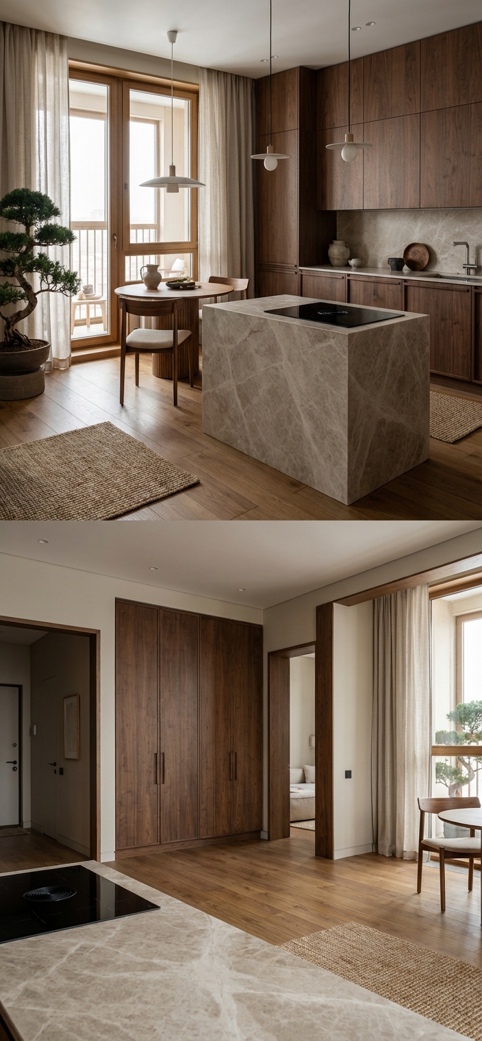 Дизайн кухни в стиле Japandi — фото интерьера от нейросети RoomGPT