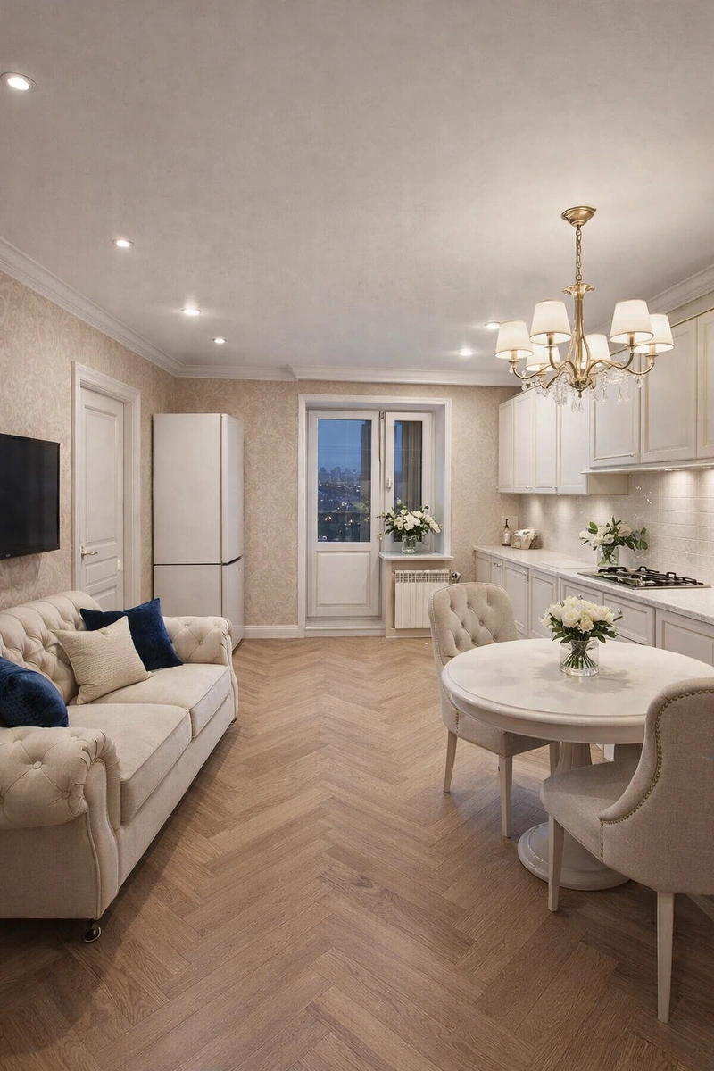 Дизайн кухни в стиле Классика — фото интерьера от нейросети RoomGPT