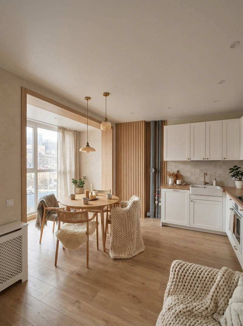 Дизайн интерьера в стиле Хюгге — Кухня от нейросети RoomGPT