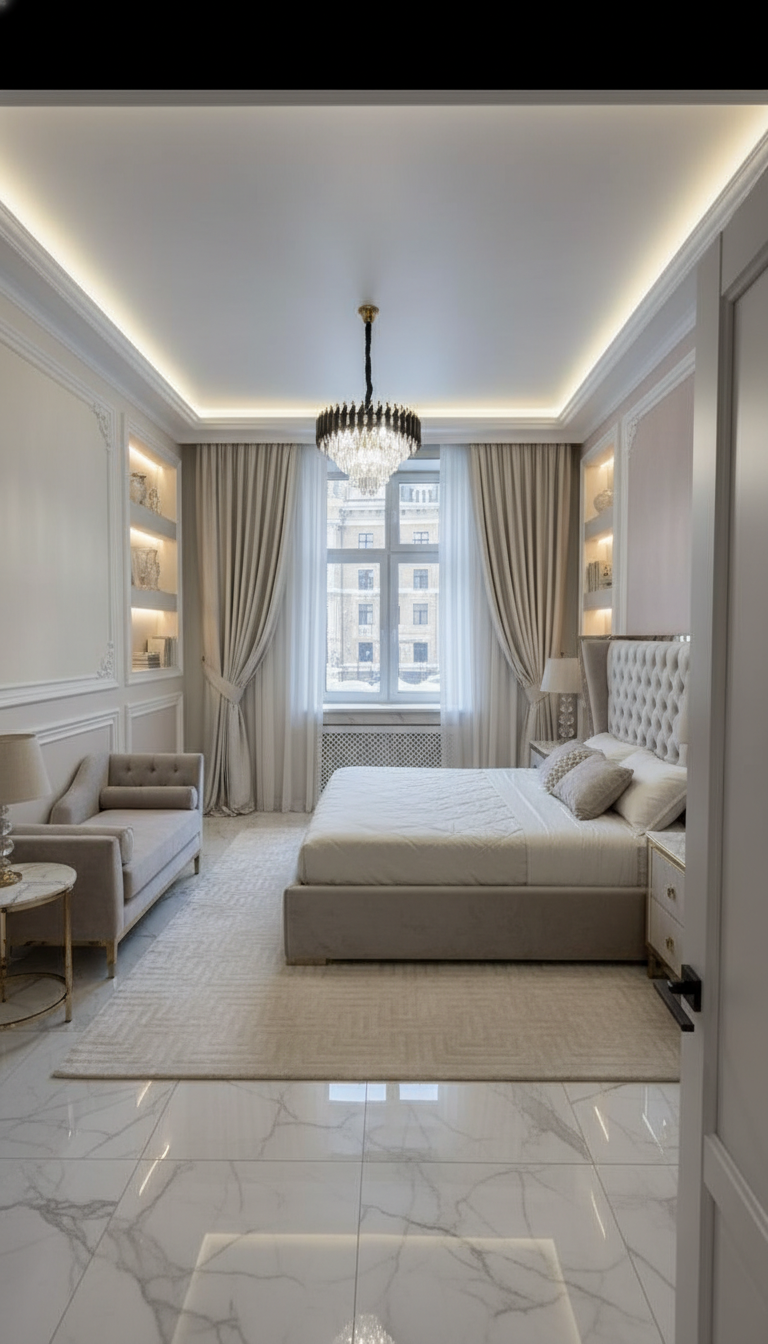Дизайн спальни в стиле Классика — фото интерьера от нейросети RoomGPT